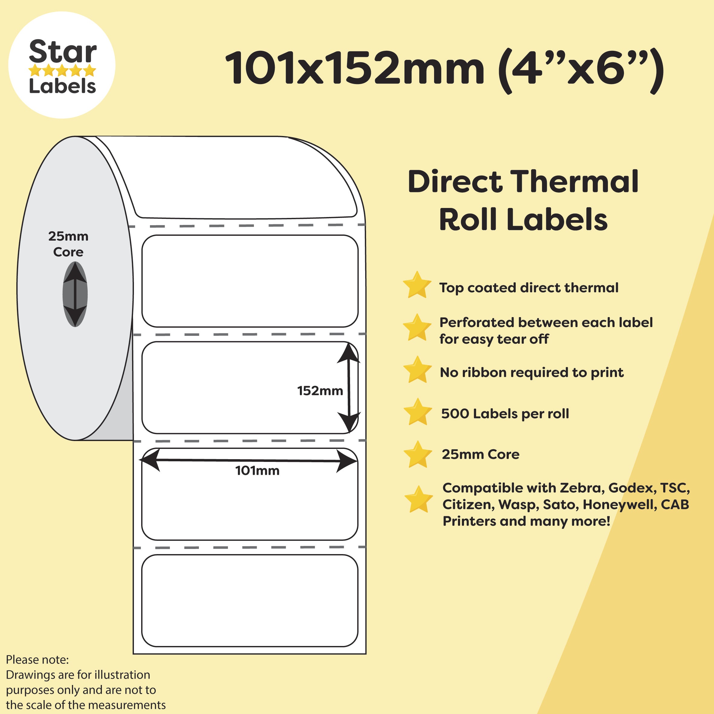 101.6 x 152.4mm Direct Thermal Perforated Labels - Zebra GK420D